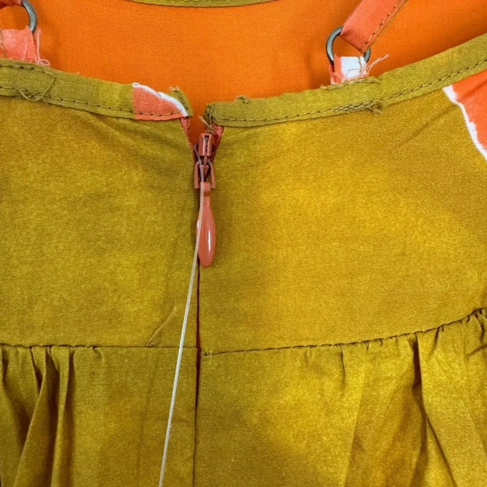NWT Anthropologie Babydoll Midi Dress Coral Orange Lime Brown Size S Small - Picture 9 of 12